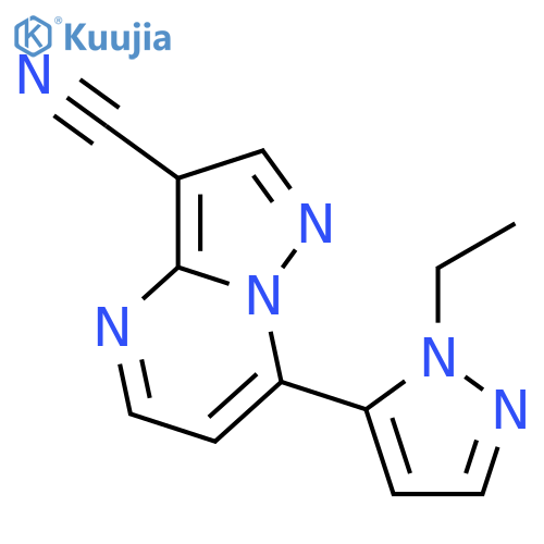 7-(1-ethyl-1H-pyrazol-5-yl)pyrazolo1,5-apyrimidine-3-carbonitrile structure