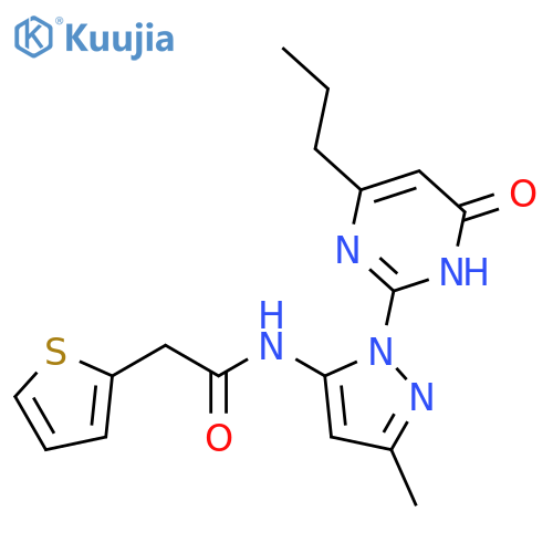 N-[3-methyl-1-(6-oxo-4-propyl-1,6-dihydropyrimidin-2-yl)-1H-pyrazol-5-yl]-2-(thiophen-2-yl)acetamide structure