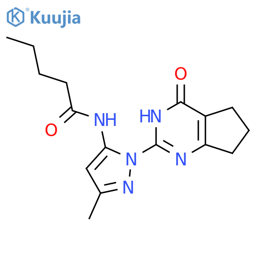 N-(3-methyl-1-{4-oxo-3H,4H,5H,6H,7H-cyclopenta[d]pyrimidin-2-yl}-1H-pyrazol-5-yl)pentanamide structure