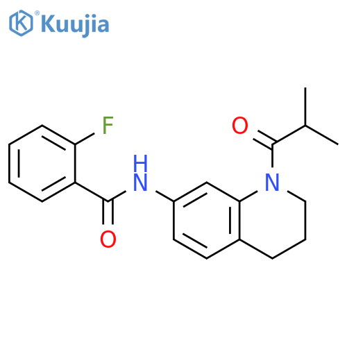 2-fluoro-N-[1-(2-methylpropanoyl)-1,2,3,4-tetrahydroquinolin-7-yl]benzamide structure