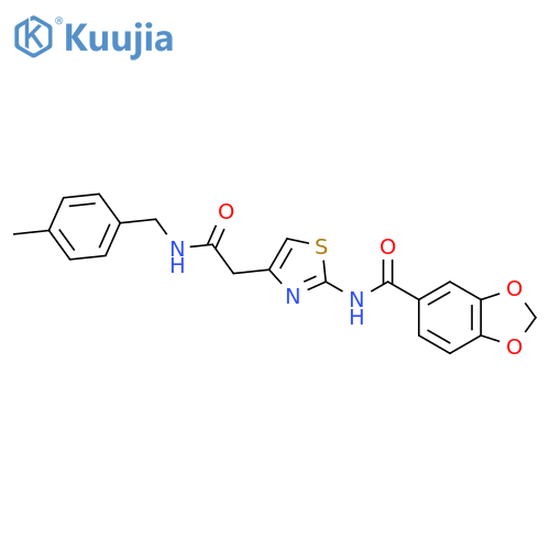 N-[4-({[(4-methylphenyl)methyl]carbamoyl}methyl)-1,3-thiazol-2-yl]-2H-1,3-benzodioxole-5-carboxamide structure