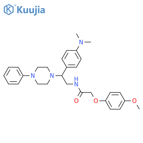 N-{2-[4-(dimethylamino)phenyl]-2-(4-phenylpiperazin-1-yl)ethyl}-2-(4-methoxyphenoxy)acetamide structure