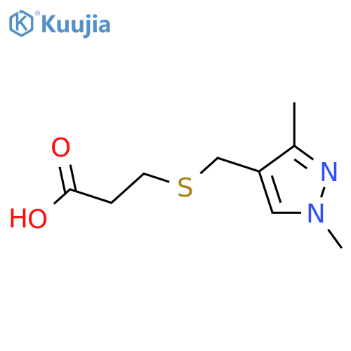 3-{(1,3-dimethyl-1H-pyrazol-4-yl)methylsulfanyl}propanoic acid structure