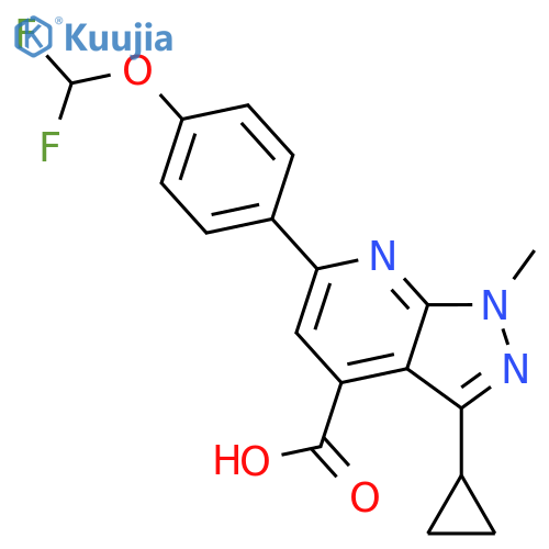 3-cyclopropyl-6-4-(difluoromethoxy)phenyl-1-methyl-1H-pyrazolo3,4-bpyridine-4-carboxylic acid structure