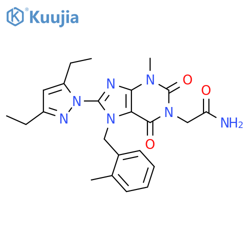 2-[8-(3,5-diethyl-1H-pyrazol-1-yl)-3-methyl-7-[(2-methylphenyl)methyl]-2,6-dioxo-2,3,6,7-tetrahydro-1H-purin-1-yl]acetamide structure