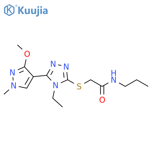 2-{[4-ethyl-5-(3-methoxy-1-methyl-1H-pyrazol-4-yl)-4H-1,2,4-triazol-3-yl]sulfanyl}-N-propylacetamide structure