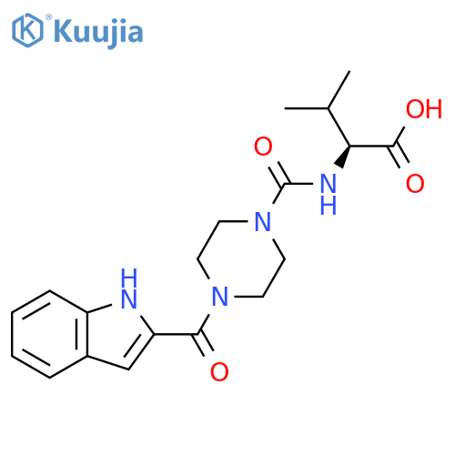 (2S)-2-[[4-(1H-indole-2-carbonyl)piperazine-1-carbonyl]amino]-3-methyl-butanoic acid structure