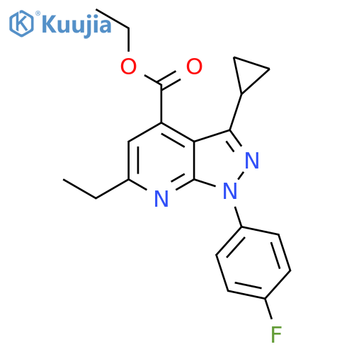 Ethyl 3-cyclopropyl-6-ethyl-1-(4-fluorophenyl)-1H-pyrazolo[3,4-b]pyridine-4-carboxylate structure
