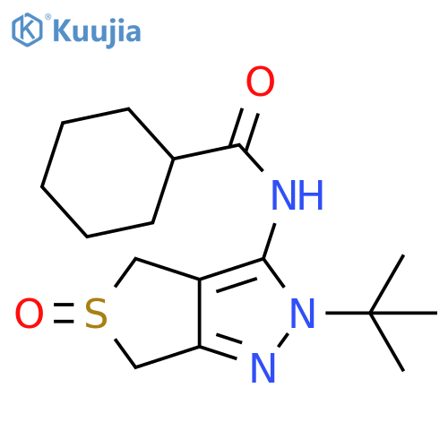 N-{2-tert-butyl-5-oxo-2H,4H,6H-5lambda4-thieno[3,4-c]pyrazol-3-yl}cyclohexanecarboxamide structure