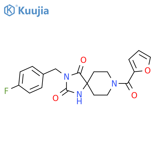 3-[(4-fluorophenyl)methyl]-8-(furan-2-carbonyl)-1,3,8-triazaspiro[4.5]decane-2,4-dione structure