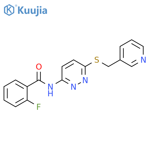 2-fluoro-N-(6-{[(pyridin-3-yl)methyl]sulfanyl}pyridazin-3-yl)benzamide structure