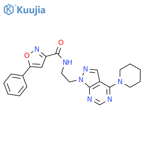 5-phenyl-N-{2-[4-(piperidin-1-yl)-1H-pyrazolo[3,4-d]pyrimidin-1-yl]ethyl}-1,2-oxazole-3-carboxamide structure