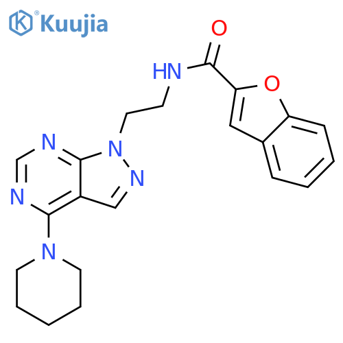 N-{2-[4-(piperidin-1-yl)-1H-pyrazolo[3,4-d]pyrimidin-1-yl]ethyl}-1-benzofuran-2-carboxamide structure