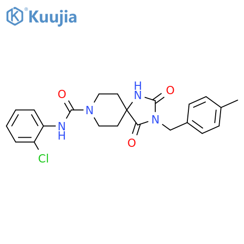 N-(2-chlorophenyl)-3-[(4-methylphenyl)methyl]-2,4-dioxo-1,3,8-triazaspiro[4.5]decane-8-carboxamide structure