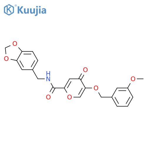 N-[(2H-1,3-benzodioxol-5-yl)methyl]-5-[(3-methoxyphenyl)methoxy]-4-oxo-4H-pyran-2-carboxamide structure
