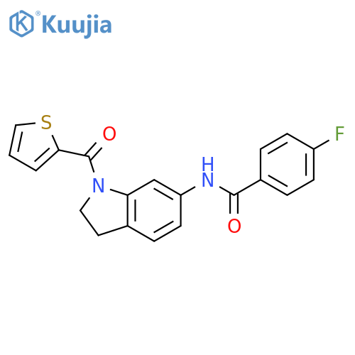 4-fluoro-N-[1-(thiophene-2-carbonyl)-2,3-dihydro-1H-indol-6-yl]benzamide structure