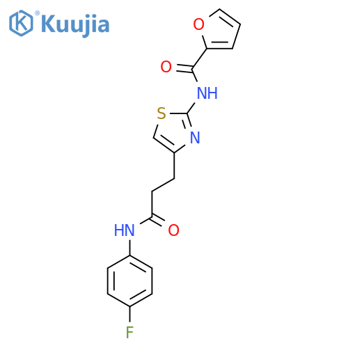 N-(4-{2-[(4-fluorophenyl)carbamoyl]ethyl}-1,3-thiazol-2-yl)furan-2-carboxamide structure