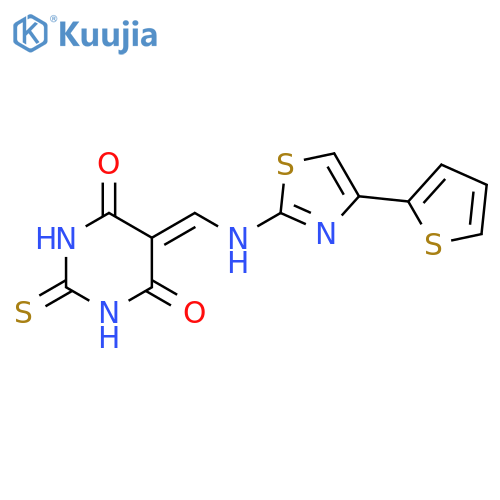 2-sulfanylidene-5-({[4-(thiophen-2-yl)-1,3-thiazol-2-yl]amino}methylidene)-1,3-diazinane-4,6-dione structure