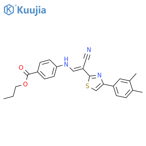 propyl 4-{[(1E)-2-cyano-2-[4-(3,4-dimethylphenyl)-1,3-thiazol-2-yl]eth-1-en-1-yl]amino}benzoate structure