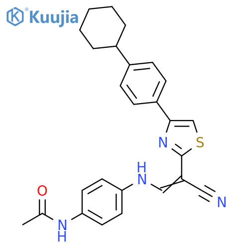 N-(4-{[(1E)-2-cyano-2-[4-(4-cyclohexylphenyl)-1,3-thiazol-2-yl]eth-1-en-1-yl]amino}phenyl)acetamide structure