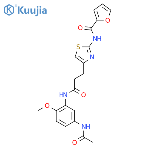 N-(4-{2-[(5-acetamido-2-methoxyphenyl)carbamoyl]ethyl}-1,3-thiazol-2-yl)furan-2-carboxamide structure