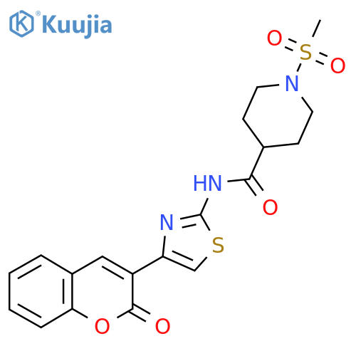 1-methanesulfonyl-N-[4-(2-oxo-2H-chromen-3-yl)-1,3-thiazol-2-yl]piperidine-4-carboxamide structure