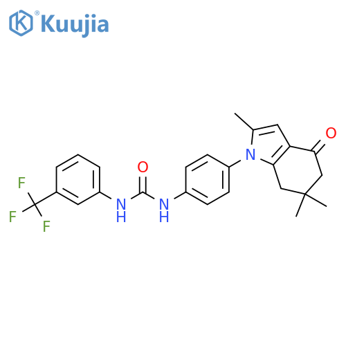 1-[3-(trifluoromethyl)phenyl]-3-[4-(2,6,6-trimethyl-4-oxo-5,7-dihydroindol-1-yl)phenyl]urea structure