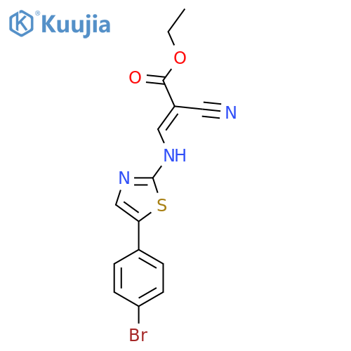 Ethyl 3-((3-(4-bromophenyl)(2,5-thiazolyl))amino)-2-nitriloprop-2-enoate structure