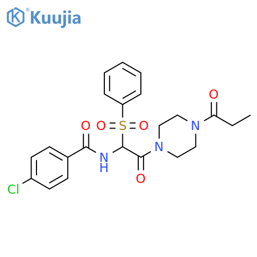 N-[1-(benzenesulfonyl)-2-oxo-2-(4-propanoylpiperazin-1-yl)ethyl]-4-chlorobenzamide structure