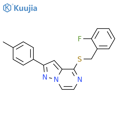 4-{[(2-fluorophenyl)methyl]sulfanyl}-2-(4-methylphenyl)pyrazolo[1,5-a]pyrazine structure