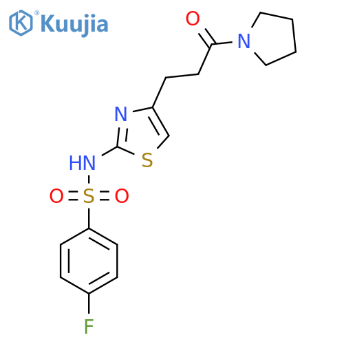 4-fluoro-N-{4-[3-oxo-3-(pyrrolidin-1-yl)propyl]-1,3-thiazol-2-yl}benzene-1-sulfonamide structure