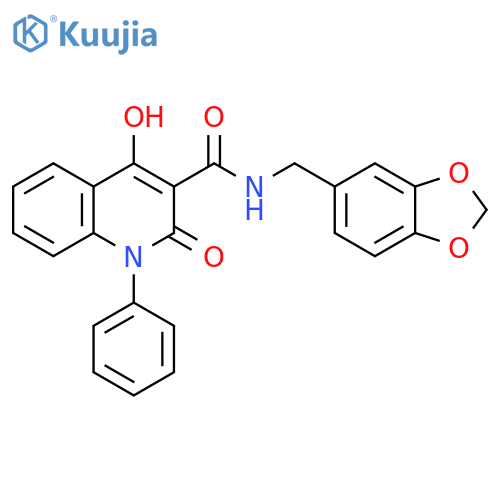N-[(2H-1,3-benzodioxol-5-yl)methyl]-4-hydroxy-2-oxo-1-phenyl-1,2-dihydroquinoline-3-carboxamide structure