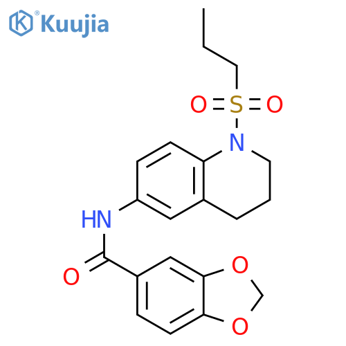 N-[1-(propane-1-sulfonyl)-1,2,3,4-tetrahydroquinolin-6-yl]-2H-1,3-benzodioxole-5-carboxamide structure