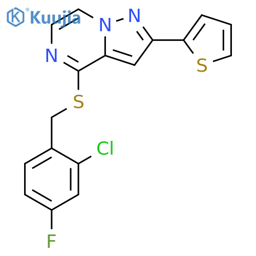 4-{[(2-chloro-4-fluorophenyl)methyl]sulfanyl}-2-(thiophen-2-yl)pyrazolo[1,5-a]pyrazine structure