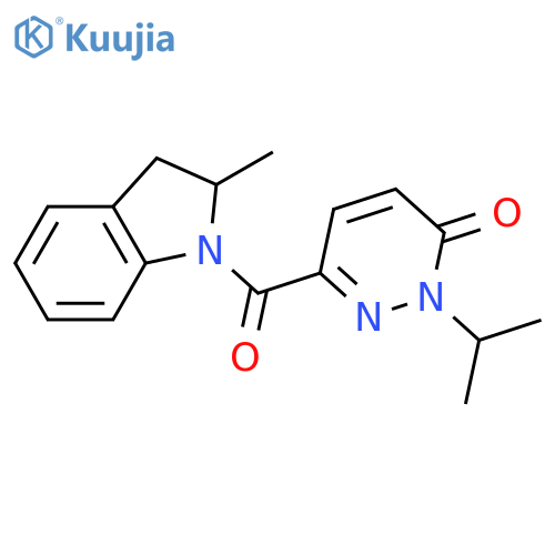 6-(2-methyl-2,3-dihydro-1H-indole-1-carbonyl)-2-(propan-2-yl)-2,3-dihydropyridazin-3-one structure