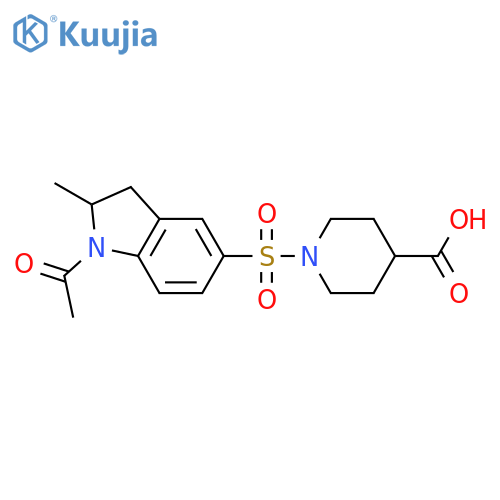 1-[(1-acetyl-2-methyl-2,3-dihydro-1H-indol-5-yl)sulfonyl]piperidine-4-carboxylic acid structure