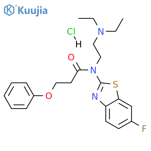 N-[2-(diethylamino)ethyl]-N-(6-fluoro-1,3-benzothiazol-2-yl)-3-phenoxypropanamide hydrochloride structure
