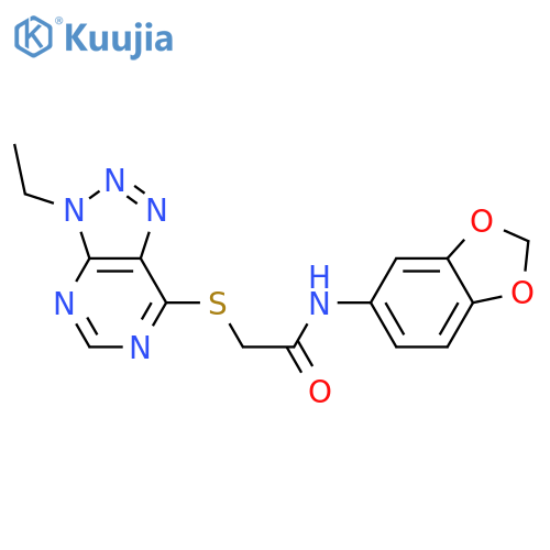 N-(2H-1,3-benzodioxol-5-yl)-2-({3-ethyl-3H-[1,2,3]triazolo[4,5-d]pyrimidin-7-yl}sulfanyl)acetamide structure