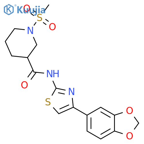 N-[4-(2H-1,3-benzodioxol-5-yl)-1,3-thiazol-2-yl]-1-methanesulfonylpiperidine-3-carboxamide structure