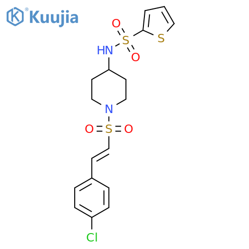 N-{1-[2-(4-chlorophenyl)ethenesulfonyl]piperidin-4-yl}thiophene-2-sulfonamide structure