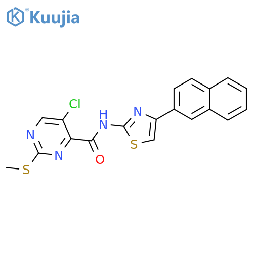 5-chloro-2-(methylsulfanyl)-N-[4-(naphthalen-2-yl)-1,3-thiazol-2-yl]pyrimidine-4-carboxamide structure