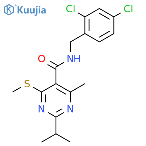 N-[(2,4-dichlorophenyl)methyl]-4-methyl-6-(methylsulfanyl)-2-(propan-2-yl)pyrimidine-5-carboxamide structure
