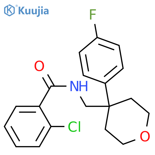 2-chloro-N-{[4-(4-fluorophenyl)oxan-4-yl]methyl}benzamide structure
