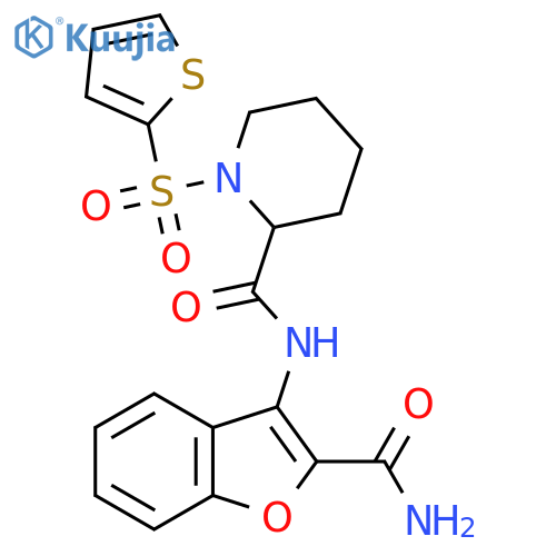 N-(2-carbamoyl-1-benzofuran-3-yl)-1-(thiophene-2-sulfonyl)piperidine-2-carboxamide structure
