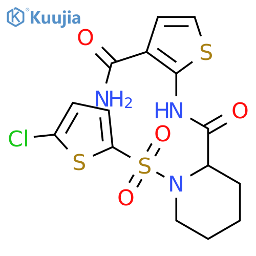 N-(3-carbamoylthiophen-2-yl)-1-(5-chlorothiophen-2-yl)sulfonylpiperidine-2-carboxamide structure