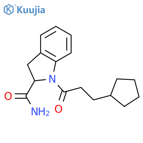 1-(3-cyclopentylpropanoyl)-2,3-dihydro-1H-indole-2-carboxamide structure