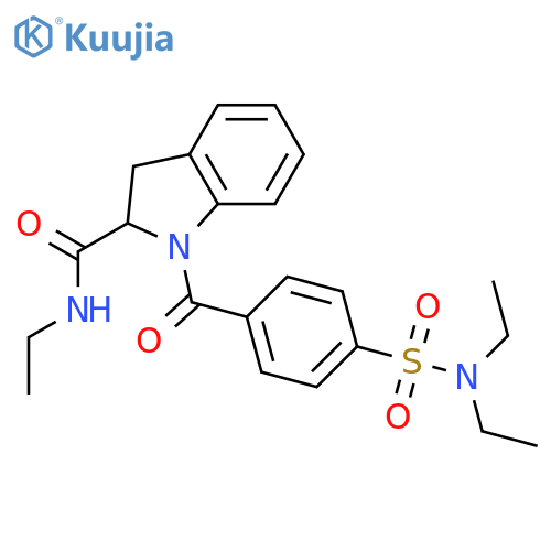1-[4-(diethylsulfamoyl)benzoyl]-N-ethyl-2,3-dihydro-1H-indole-2-carboxamide structure
