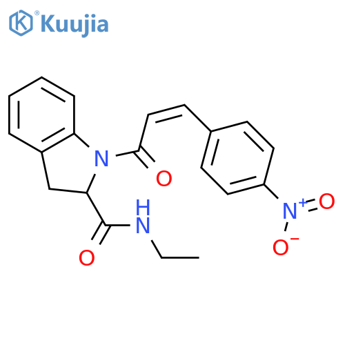 N-ethyl-1-[(2Z)-3-(4-nitrophenyl)prop-2-enoyl]-2,3-dihydro-1H-indole-2-carboxamide structure