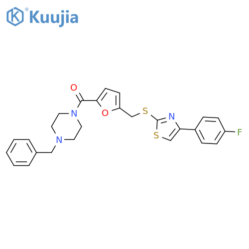 1-benzyl-4-5-({4-(4-fluorophenyl)-1,3-thiazol-2-ylsulfanyl}methyl)furan-2-carbonylpiperazine structure
