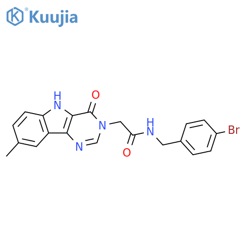 N-[(4-bromophenyl)methyl]-2-{8-methyl-4-oxo-3H,4H,5H-pyrimido[5,4-b]indol-3-yl}acetamide structure